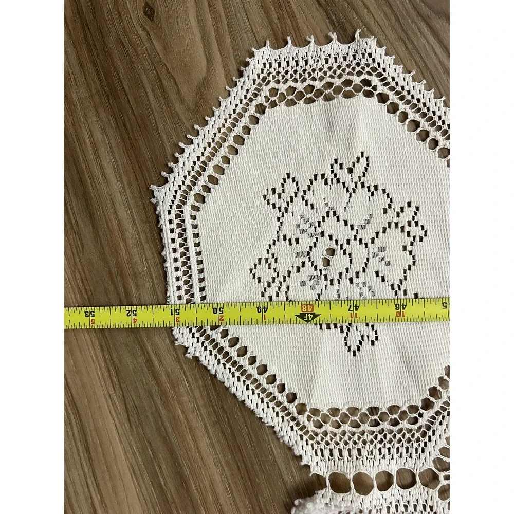 Vintage Handmade Crochet Lace Tablecloth Hexagon Patchwork Floral 60x51 in